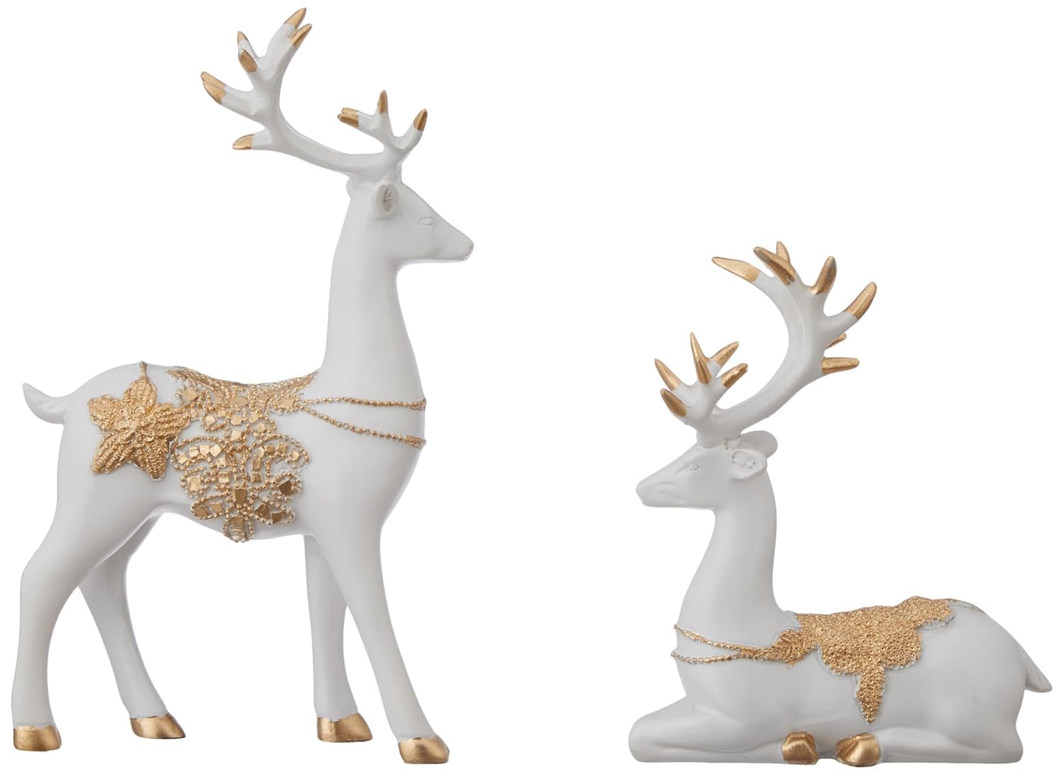 Basics Creative Resin Golden and White Reindeer Sculptures | Beautiful Home Decor Handicraft Resin | Elevates The Energy of Your Room (Pack of 2, White and Golden)