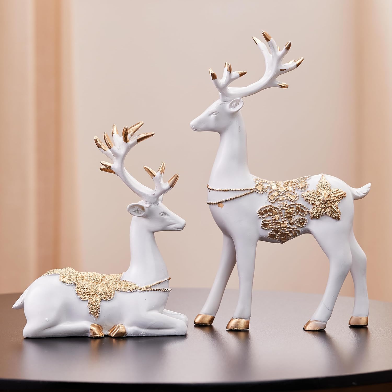 Basics Creative Resin Golden and White Reindeer Sculptures | Beautiful Home Decor Handicraft Resin | Elevates The Energy of Your Room (Pack of 2, White and Golden)
