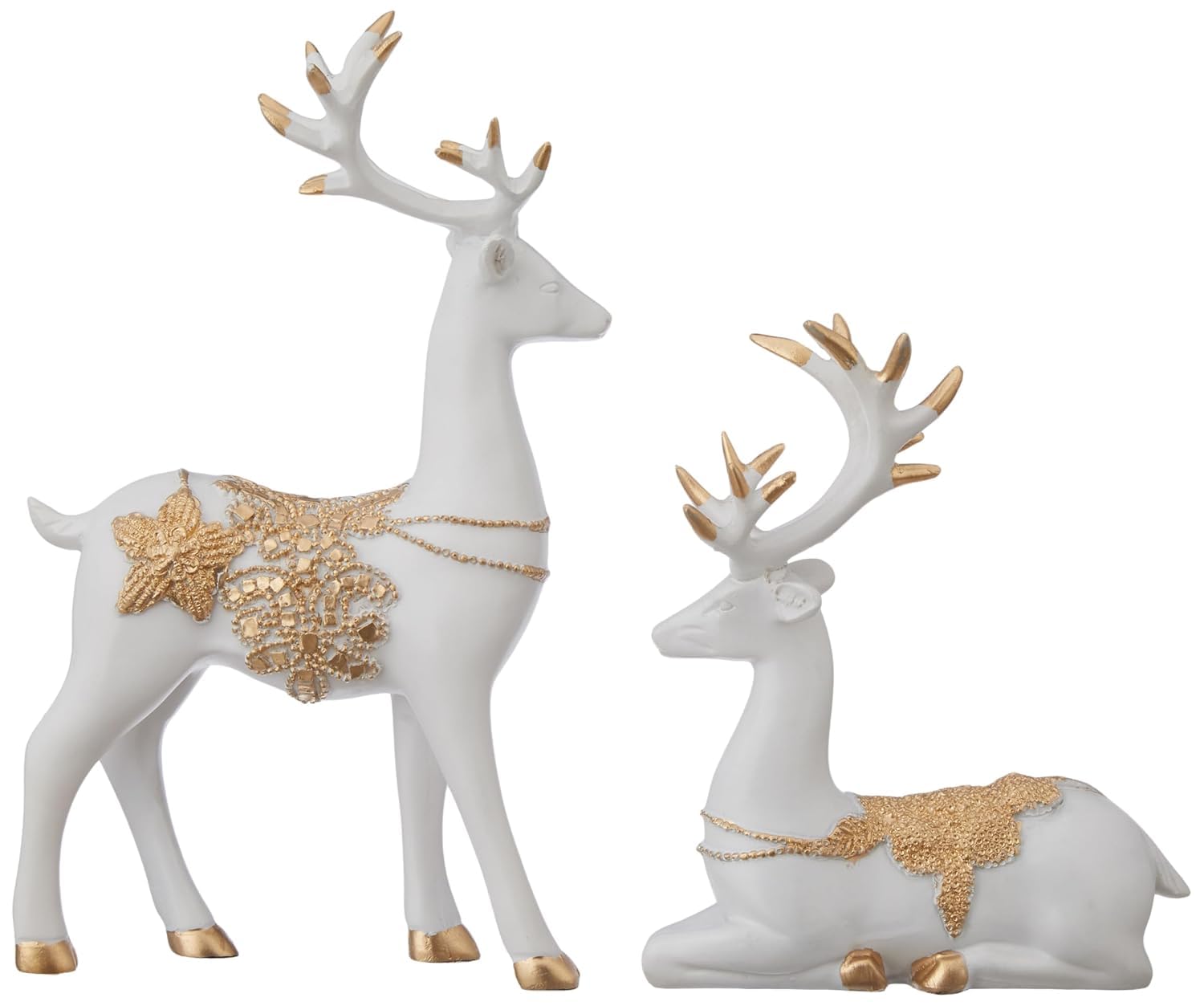 Basics Creative Resin Golden and White Reindeer Sculptures | Beautiful Home Decor Handicraft Resin | Elevates The Energy of Your Room (Pack of 2, White and Golden)