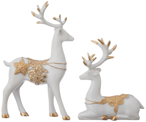 Basics Creative Resin Golden and White Reindeer Sculptures | Beautiful Home Decor Handicraft Resin | Elevates The Energy of Your Room (Pack of 2, White and Golden)