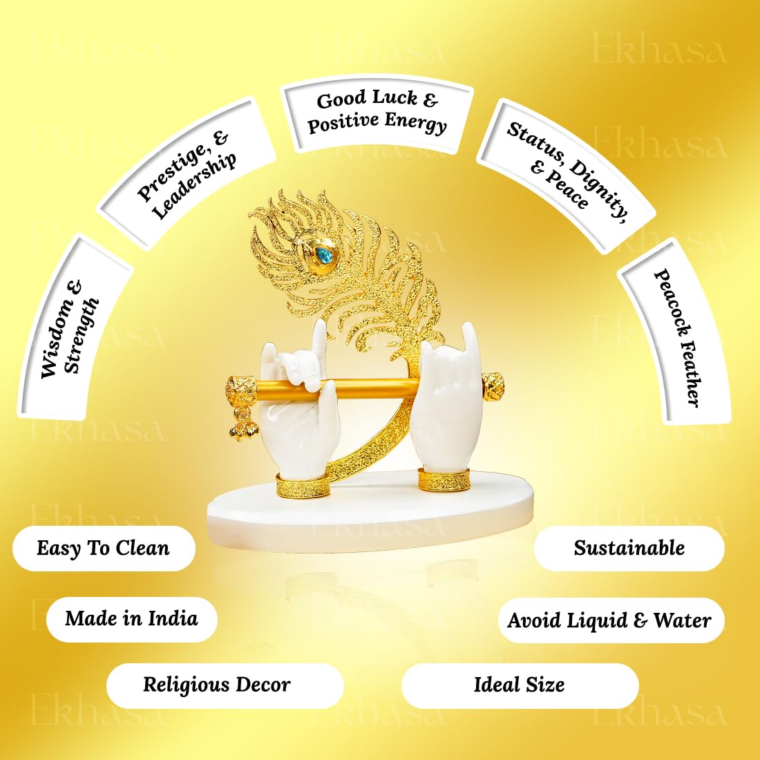 Lord Krishna Hands with Flute Idol (Small Size) | Krishnaji Divine Hands Idol with Flute and Peacock Feather | Krishna Statue for Car Dashboard & Griha Pravesh Gift