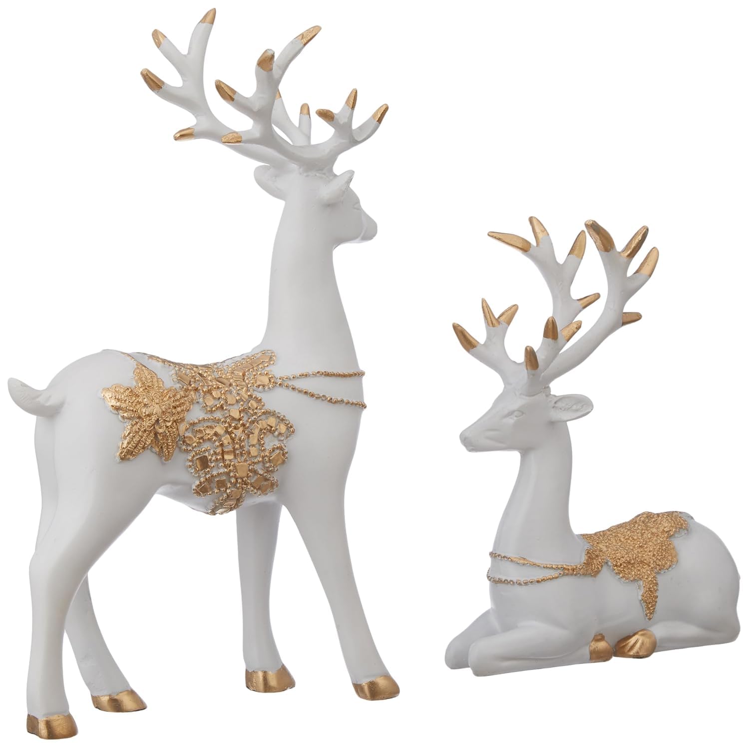 Basics Creative Resin Golden and White Reindeer Sculptures | Beautiful Home Decor Handicraft Resin | Elevates The Energy of Your Room (Pack of 2, White and Golden)
