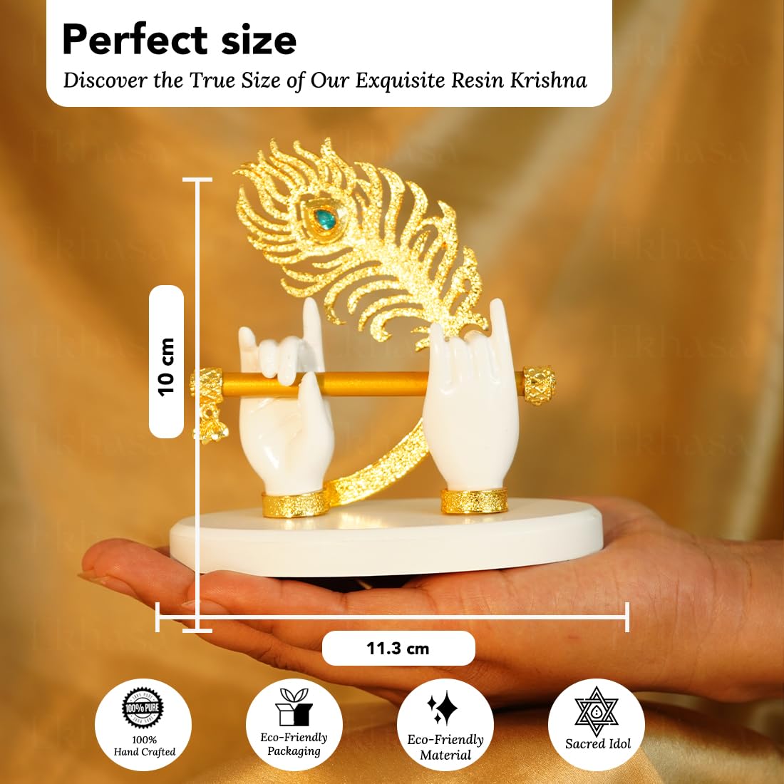 Lord Krishna Hands with Flute Idol (Small Size) | Krishnaji Divine Hands Idol with Flute and Peacock Feather | Krishna Statue for Car Dashboard & Griha Pravesh Gift
