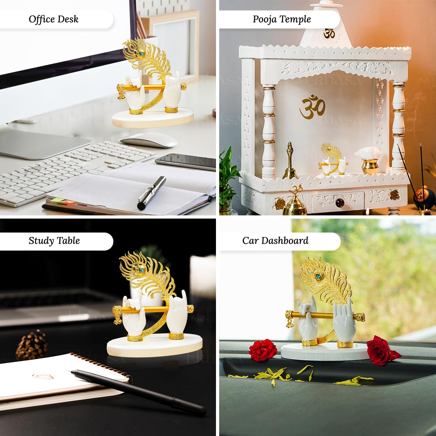 Lord Krishna Hands with Flute Idol (Small Size) | Krishnaji Divine Hands Idol with Flute and Peacock Feather | Krishna Statue for Car Dashboard & Griha Pravesh Gift